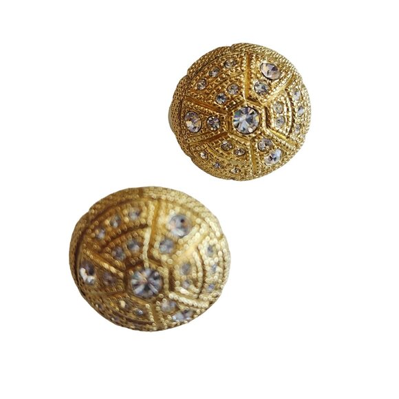 Vintage Christian Dior Rhinestone Button Clip Earrings (A1734) - Picture 2 of 4